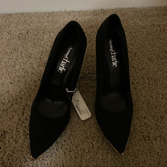 Charming Charlie's Pump Black Pumps With Gold Accents-Size 8 Suede - Picture 3 of 10